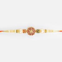 Marvelous Looking Swastika on Flower Auspicious Stunning Pearl Rakhi