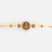 Shri Ganesha in Mid of Circular Ring Nice Looking Fine Work Pearl Rakhi for Brother