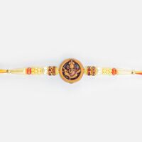 Shri Ganesha in Mid of Circular Ring Nice Looking Fine Work Pearl Rakhi for Brother