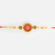 Awesome Looking Om Written Wooden Flower Shape Pearl Bhai Rakhi