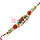 Red Blue Color Stone Work Pearl Special Rakhi for Brother in Mauli Strings