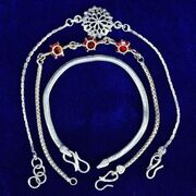 Flower Design Amazing Shape and Simple Chain Designer Three Pure Silver Rakhi Set 