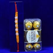 Mauli Dori Pure Silver Brother Rakhi with 16 Pc Ferrero Rocher Chocolate