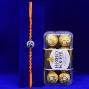 Pure Silver Om Divine Brother Rakhi with 16 Pc Ferrero Rocher Chocolate