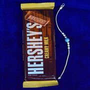 Hersheys Creamy Milk Chocolate Blue Beads Simple Pure Silver Rakhi