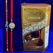 Divine Om and Coin Shape Mauli Thread 2 Rakhis Lindt Lindor Chocolate