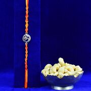 Pure Silver Om Mauli Thread Rakhi with Kaju Dry Fruits