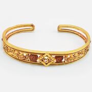 Flower Design Om and Rudraksha Sacred Golden Bracelet Rakhi for Brother