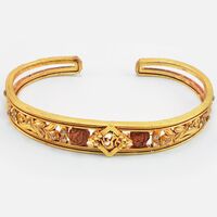 Flower Design Om and Rudraksha Sacred Golden Bracelet Rakhi for Brother