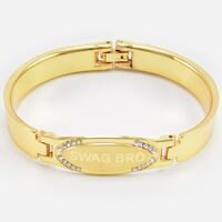 Golden Color Jewel Studded Swag Bro Written Modern Bracelet Rakhi for Brother