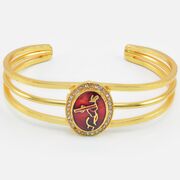 Lord Krishna Crafted on Red Base Diamond Ring Shape Design Rakhi Bracelet