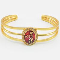 Lord Krishna Crafted on Red Base Diamond Ring Shape Design Rakhi Bracelet
