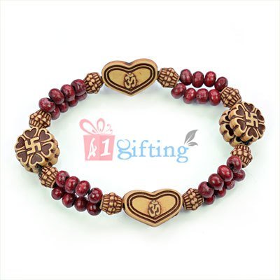 Wooden Beads Om-Swastik Heart Designer Rakhi Bracelet