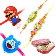 Madhur Bandhan Kundan Diamond and Kids Rakhis with Dry fruits