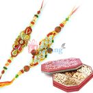 Rudraksha Zardosi Twin Rakhis with Special Pack of Dry fruits