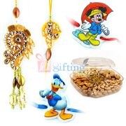 Kundan Pair Rakhi with Kids Rakhi and Dried fruits
