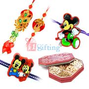 Handicraft Kundan Beads Rakhi Pairs Kids Rakhi and Dry fruits