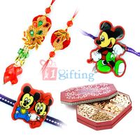 Handicraft Kundan Beads Rakhi Pairs Kids Rakhi and Dry fruits