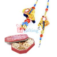 Multi-Color Zardosi Pair Rakhi with Dried fruits Pack of Gift