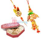 Colorful Handicraft Rakhi Pair with Dry fruits Gift Pack