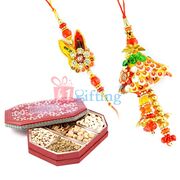 Colorful Handicraft Rakhi Pair with Dry fruits Gift Pack