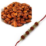 Beautiful Multi Rudraksh diamond Beads Rakhi with Roasted Almonds