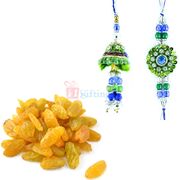 Blue Green Set of Bhaiya Bhabhi Rakhi With Fresh Raisins