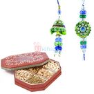 Dry Fruit Box with Blue Green Rakhi set of Bhaiya Bhabhi