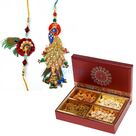 Marvelous Peacock Design Rakhi set with 4 type of Dry Fruit Box