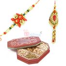 Good Looking Rakhi set for Bhaiya Bhabhi with 6 Dry Fruit Box