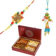Pretty Rakhi set for Bhaiya Bhabhi with 4 Type Dry Fruit Box