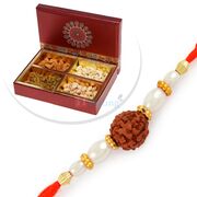 Holy Rudraksh and Pearl Rakhi with Small Dryfruit Hamper