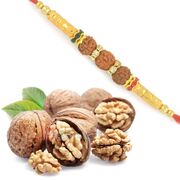 Three Rudraksh Set Rakhi with Akhrot Giri Hamper