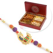 Meena Work Designer Rakhi and 4 Type Dryfruit Box Hamper
