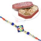 Fancy Colorful Meena Work Rakhi and 6 Dryfruit Box