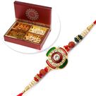 Designer Diamond Meena Rakhi with 4 Type Dryfruit Hamper