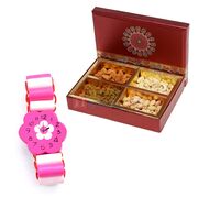 Beautiful AD Work with Meena Rakhi and Dryfruit Hamper