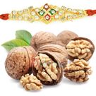 Diamond Meena work Rakhi with Healthy Akhrot Dried Fruit