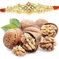 Diamond Meena work Rakhi with Healthy Akhrot Dried Fruit
