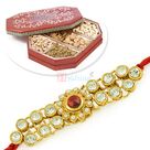 Diamond Pearl Work Rakhi and 6 Types Dryfrit Box Hamper
