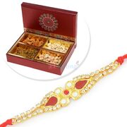 Fancifully Designed Diamond Rakhi with 4 Dryfruit Box