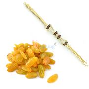 Special Silver Diamond Rakhi n Sweet Kishmish Dry Fruit Set