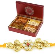 Golden Drops and Kundan Rakhi with Box of 4 Dryfruits