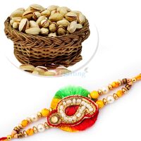 Rosted Pista and Zardosi Work Mauli Rakhi Hamper