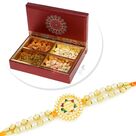 Shree RAM Pearl Awesome Rakhi with 4 Dryfruit Box Hamper
