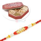 6 Dryfruit Types Box with Fancy Pearl n Diamond Rakhi Set