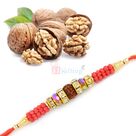 Holy Rudraksh Diamonds Beads Rakhi with Akhrot Dry Fruit