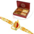 Sandalwood Zardosi Beads Rakhi with 4 Types of Dryfruit Box