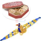 Colorful Peacock Designer Rakhi and 6 Type of Dryfruit Box Set