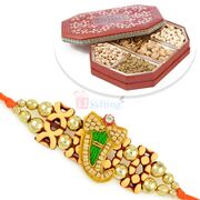 Wooden Designer Special Rakhi with 6 Types of Dryfruits